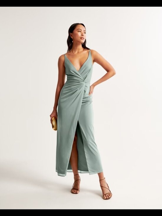 Abercrombie & Fitch Dresses & Skirts - *NWT* Abercrombie & Fitch Mesh Twist Wrap Gown Green Granite Tall Medium